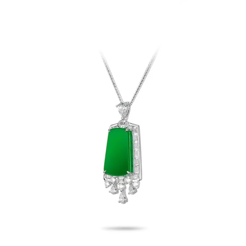 ZOCA 925 Sterling Silver Vintage Jewelry Green Agate Gemstone Pendant Tassel Necklace for Women Wedding Fine Jewelry