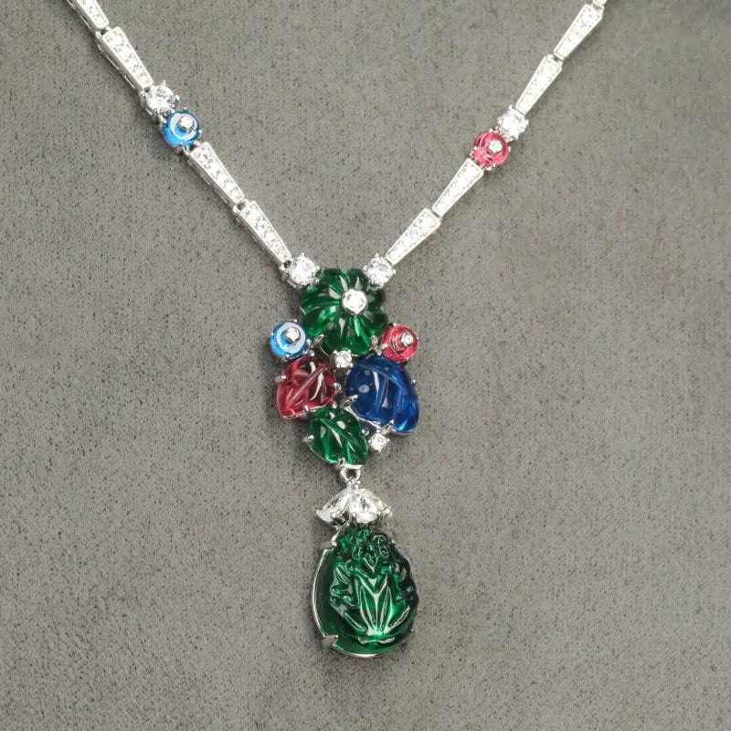 ZOCA Colorful 925 Sterling Silver Sapphire Ruby Emerald Engraved Diamonds Gemstone Cocktail Pendant Necklaces Fine Jewelry