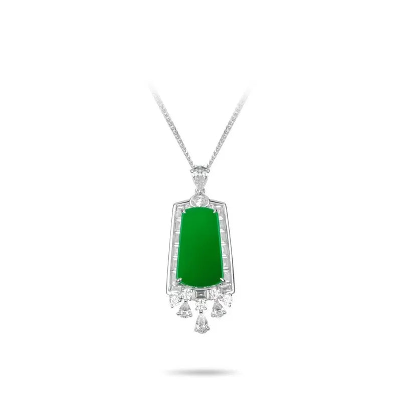 ZOCA 925 Sterling Silver Vintage Jewelry Green Agate Gemstone Pendant Tassel Necklace for Women Wedding Fine Jewelry