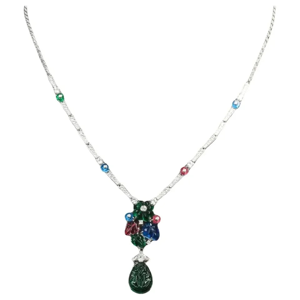 ZOCA Colorful 925 Sterling Silver Sapphire Ruby Emerald Engraved Diamonds Gemstone Cocktail Pendant Necklaces Fine Jewelry