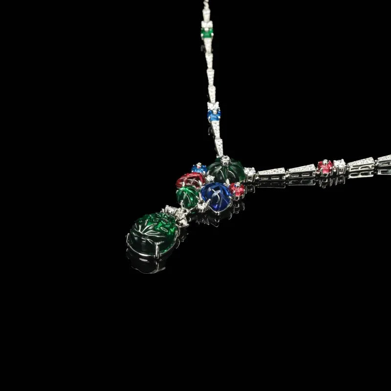 ZOCA Colorful 925 Sterling Silver Sapphire Ruby Emerald Engraved Diamonds Gemstone Cocktail Pendant Necklaces Fine Jewelry