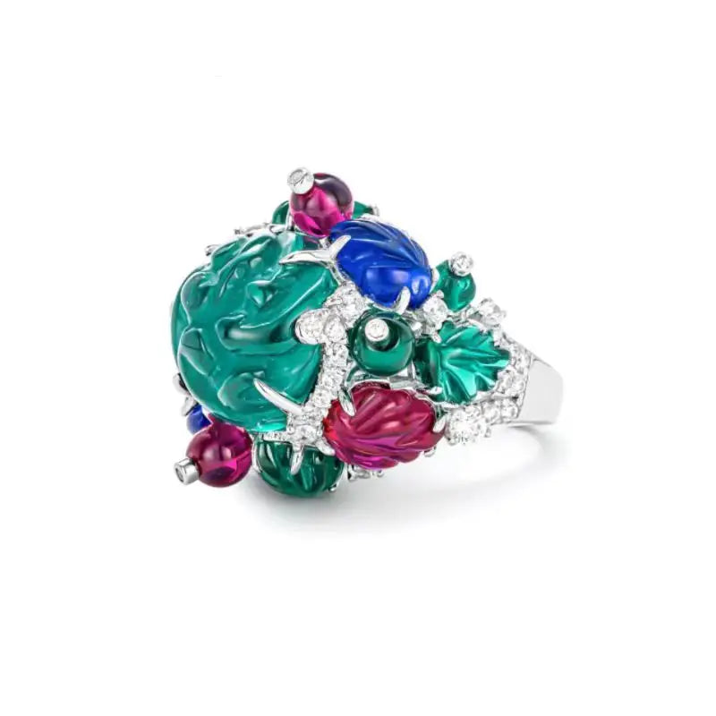 ZOCA Unique Engraved Gemstone Top Brand Luxury 925 Sterling Silver Ring for Women Woman Rings