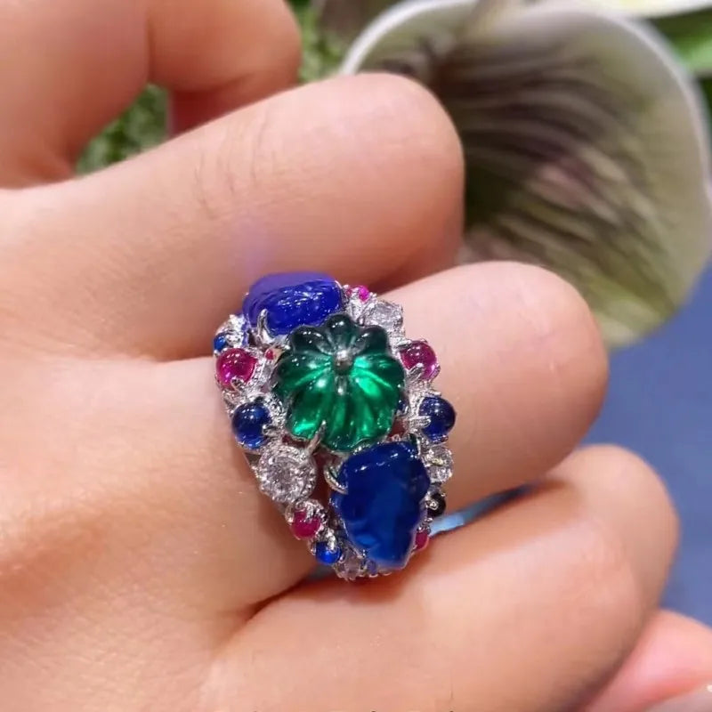 ZOCA Unique Engraved Gemstone Colorful Fruit Luxury 925 Sterling Silver Ring For Women Woman Rings Fine Jewelry