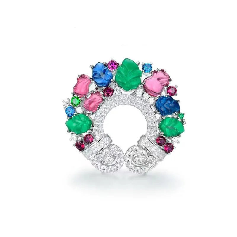 ZOCA Unique Engraved Gemstone Top Brand Luxury 925 Sterling Silver Brooch Also Necklace Two Use For Women Jewelry