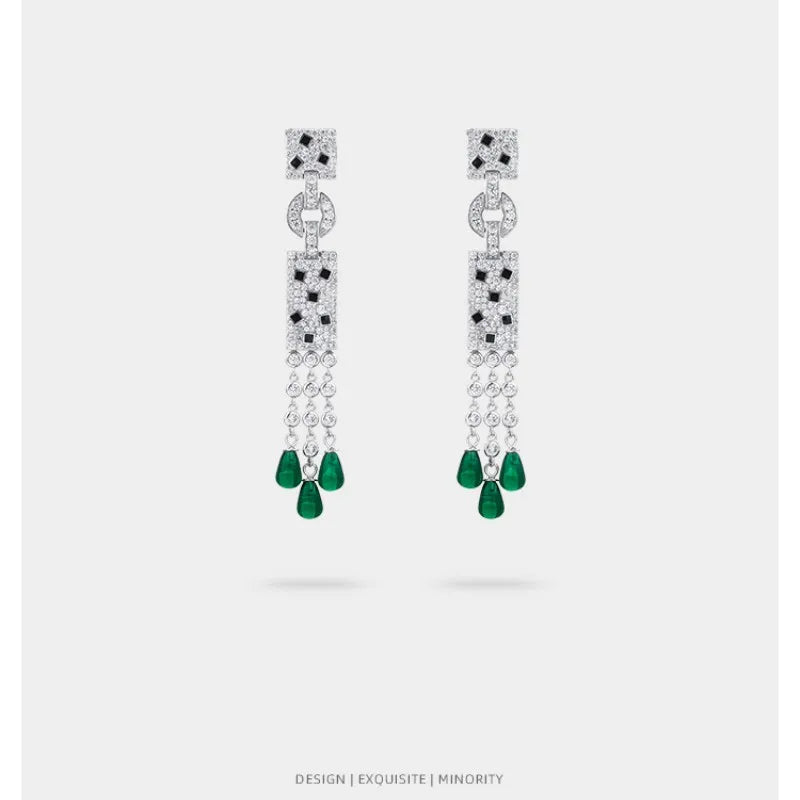 ZOCA S925 Sterling Silver Panther Black Spot Leopard TearDrop Tassel Dangle Earrings for Women Fine Luxury Designer Jewelry