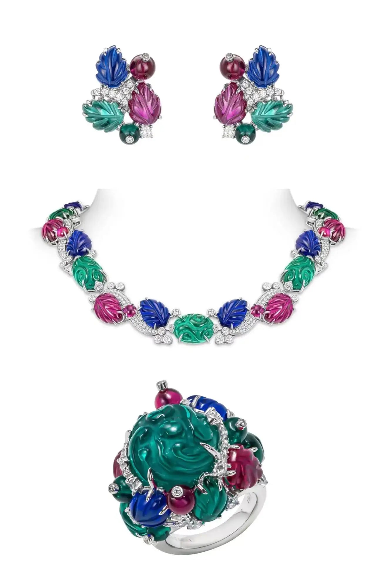 ZOCA Luxury 925 Sterling Silver Unique Design Colorful Engraved Gemstone Jewelry Set For Women Fine Jewelry