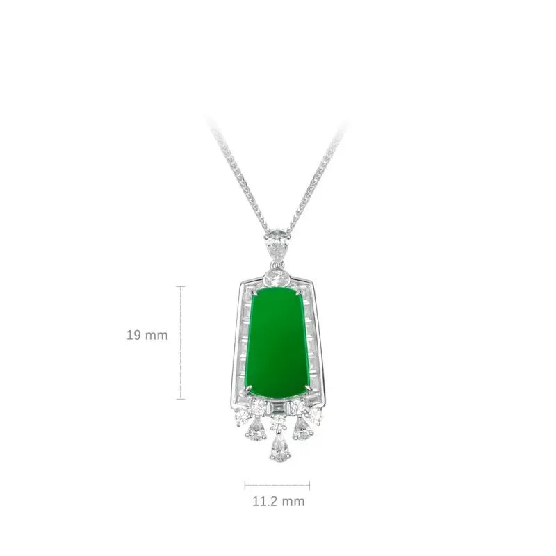 ZOCA 925 Sterling Silver Vintage Jewelry Green Agate Gemstone Pendant Tassel Necklace for Women Wedding Fine Jewelry