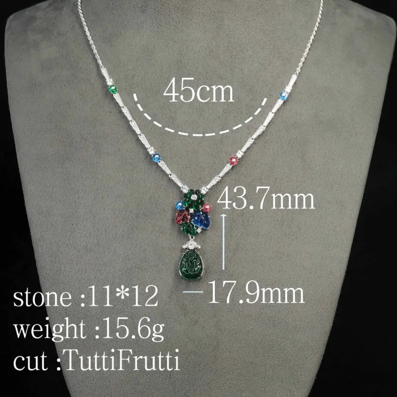 ZOCA Colorful 925 Sterling Silver Sapphire Ruby Emerald Engraved Diamonds Gemstone Cocktail Pendant Necklaces Fine Jewelry