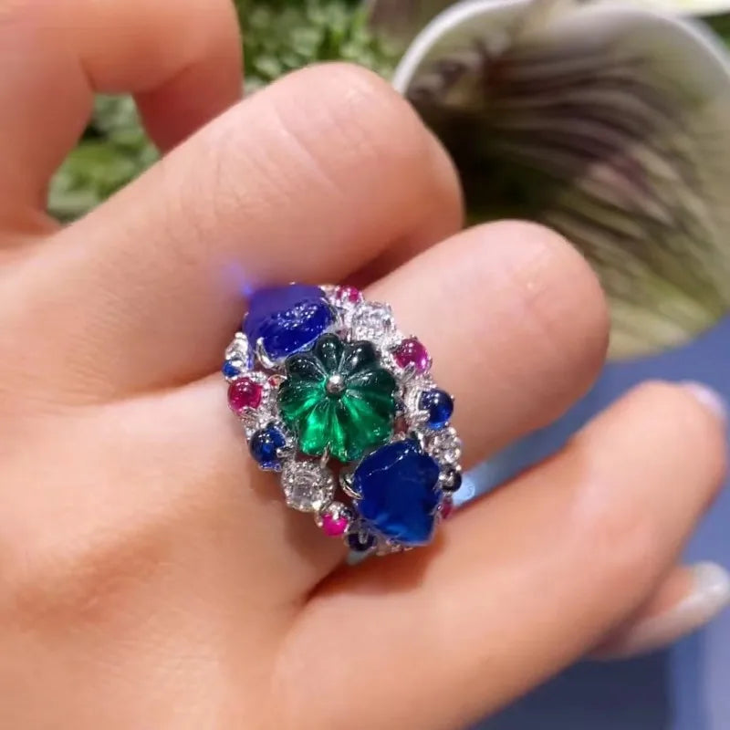 ZOCA Unique Engraved Gemstone Colorful Fruit Luxury 925 Sterling Silver Ring For Women Woman Rings Fine Jewelry