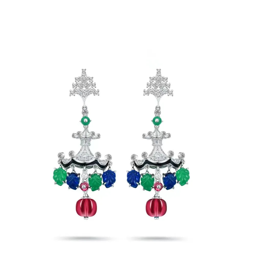 ZOCA Earrings For Women Fancy Green and Red Color CZ Zircon 925 Sterling Silver Women's Earrings Fine Jewelry Wholesale