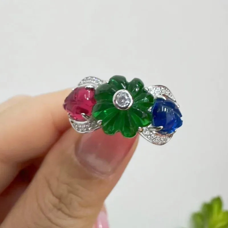 ZOCA Unique Engraved Gemstone Colorful Fruit Luxury 925 Sterling Silver Ring For Women Woman Rings Fine Jewelry